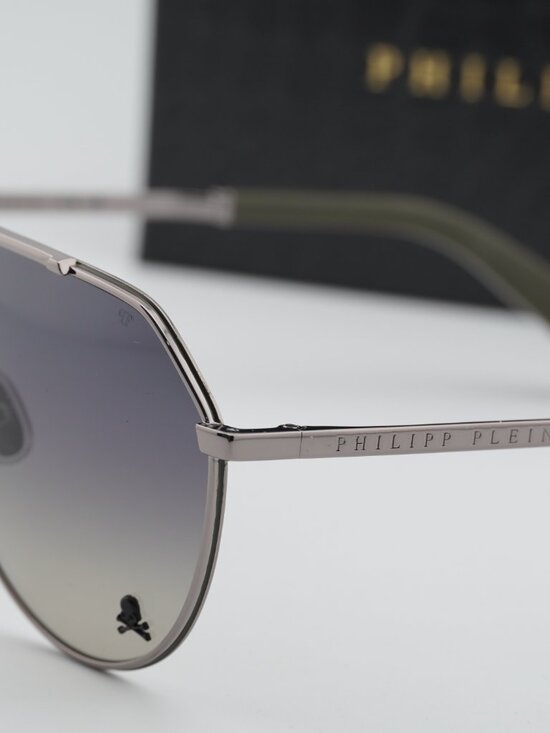 Philipp Plein SPP007V 0508 Aviator Unisex Sunglasses – Gunmetal / Grey main image 9